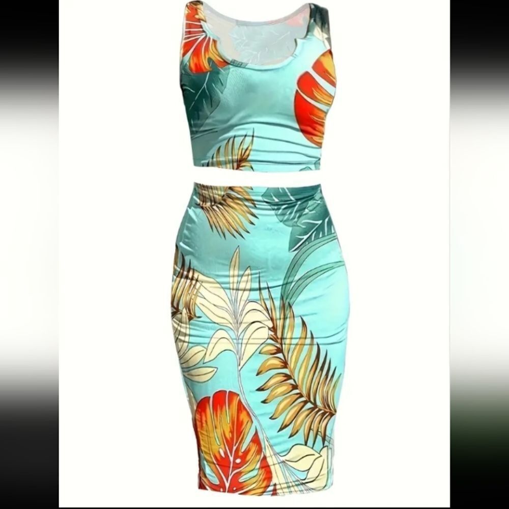Ladies Tropical two piece skirt set sz small - Picture 5 of 6